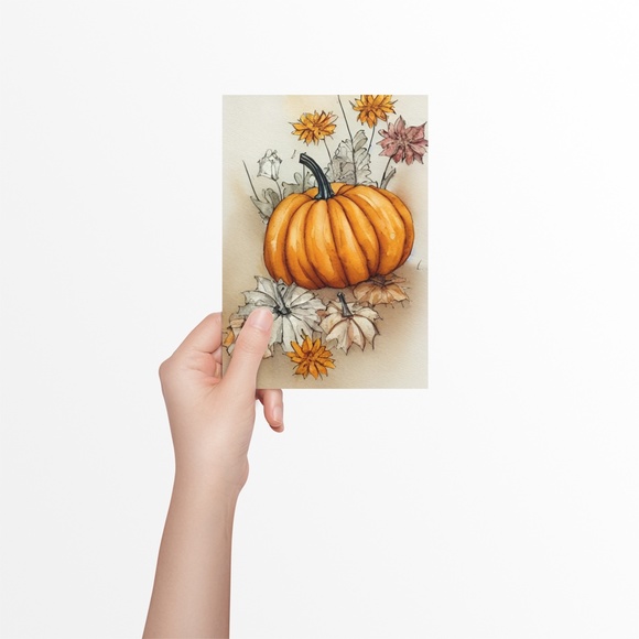 Wall Art Watercolor Floral Pumpkins Print Poster Card Unframed - Picture 6 of 12